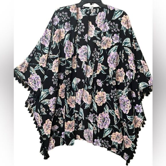 Freshwater Tassel-Trim Swim Cover-Up Kimono - Picture 2 of 6